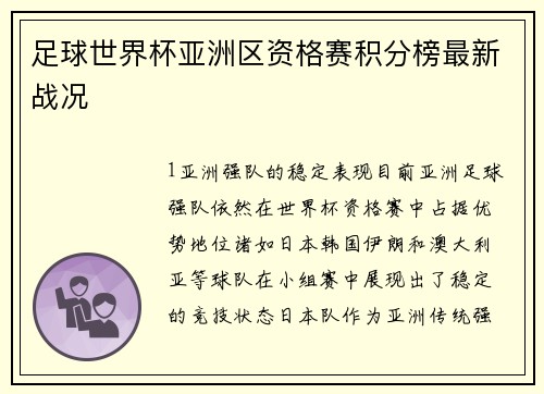 足球世界杯亚洲区资格赛积分榜最新战况